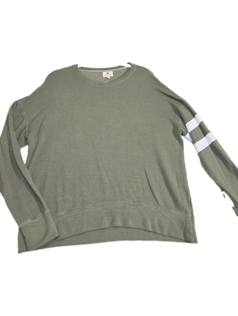 Sundry Sz 1 Small Olive Green Pullon Sweatshirt Striped Sleeve Cotton Blend ...